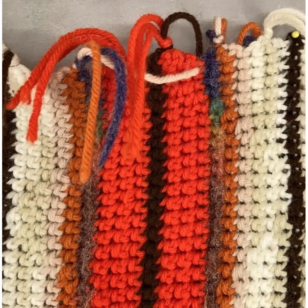 VTG‎ Crochet Throw Blanket Afghan Shawl-Southwest-Aztec-Handmade-Fringe -Gift